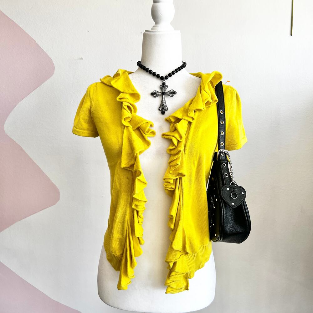 Butter Yellow Ruffle Cardigan, Cottagecore, Soft Girl,‎ Vintage, Feminine, Small